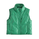 Sleeveless Puffy Pu Leather Vest Women's Jackets