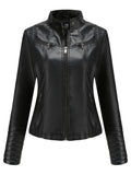 Women's faux leather jackets with solid zipper,