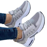 Women's Casual Shoes Lace-up Breathable Mesh Vulcanized Sneakers.yv