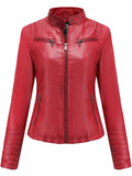 Women's faux leather jackets with solid zipper,