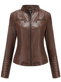 Women's faux leather jackets with solid zipper,