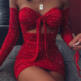 slim fit pleats long sleeve fashion dress