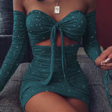 slim fit pleats long sleeve fashion dress