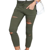 ripped drawstring pants,solid color pants leggings.