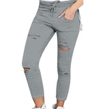 ripped drawstring pants,solid color pants leggings.