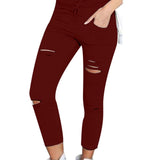 ripped drawstring pants,solid color pants leggings.
