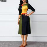 PatchWork Casual Bodycon Dress Floral Prints with Belt