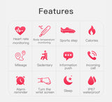 watch for men and women, T1 pressure monitor to measure body temperature, arterial with heart rate, push message, weather forecast Smart watch