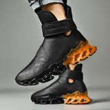 Men's Vintage Faux Leather Shock Absorption Blade Type Shoes With Tpu Sole