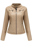 Women's faux leather jackets with solid zipper,