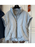 Sleeveless Puffy Pu Leather Vest Women's Jackets