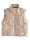 Sleeveless Puffy Pu Leather Vest Women's Jackets
