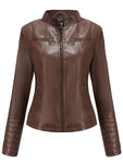 Women's faux leather jackets with solid zipper,
